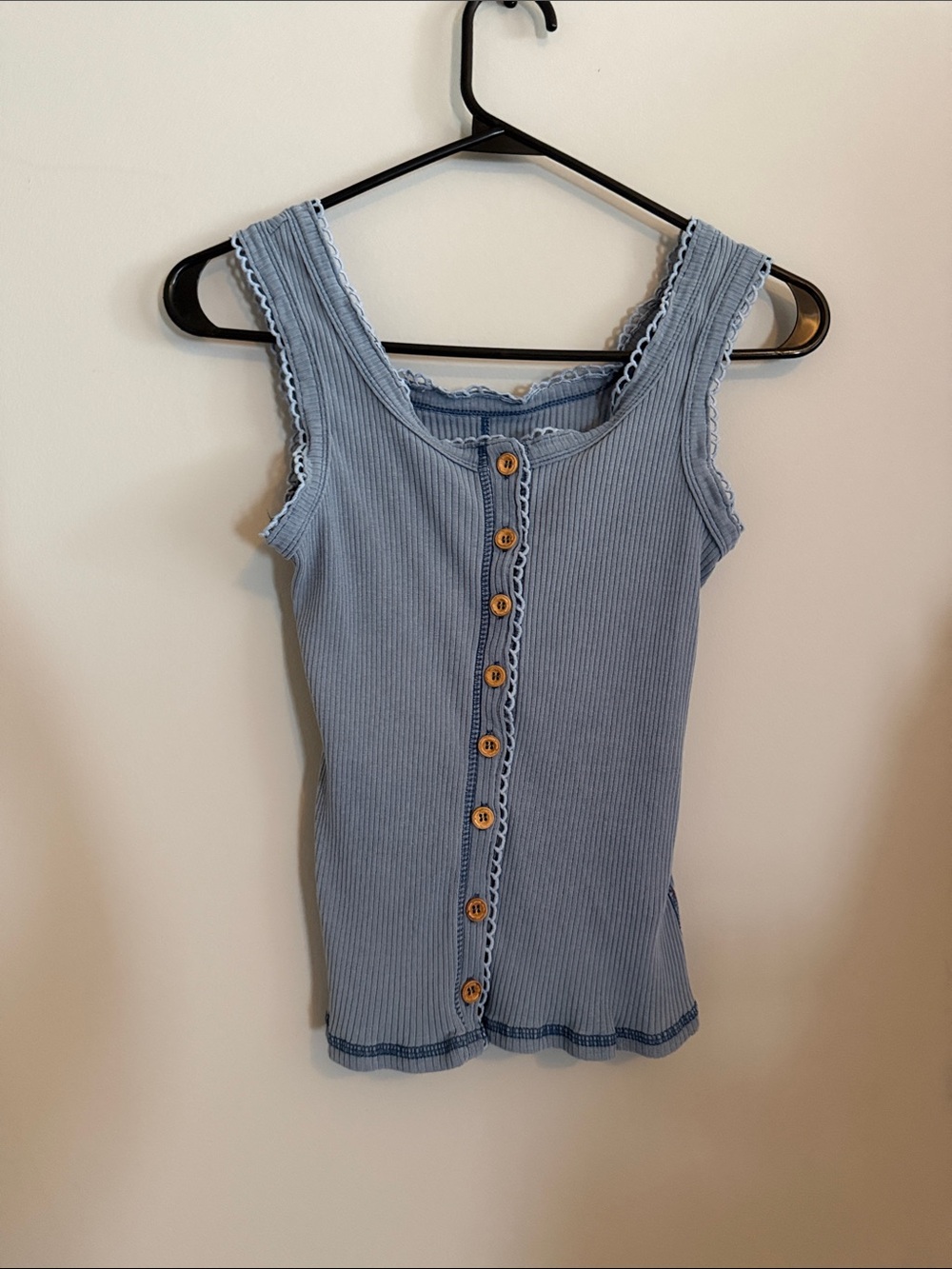 Ribbed Button-Front Tank Top - Dusty Blue